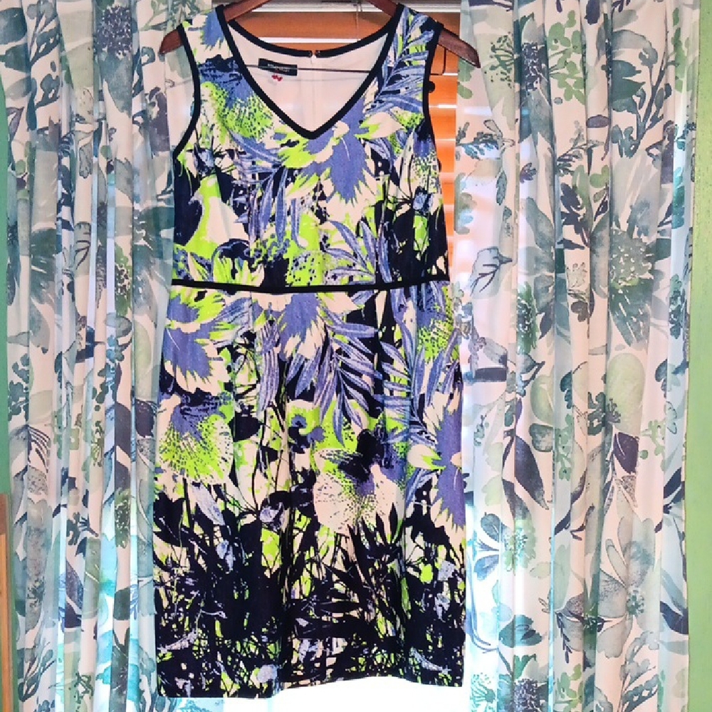 Nine West Vibrant Blue and Green Floral Mini Dress